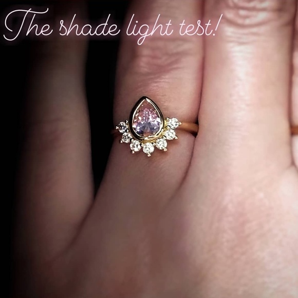 14k Pink Champagne Teardrop, half Sunburst dainty - Picture 5 of 8